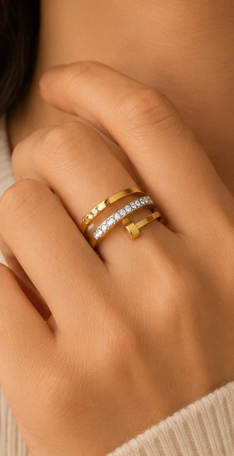 Luxury Crystal Wrap Ring – Gold Plated Stainless Steel Adjustable Ring