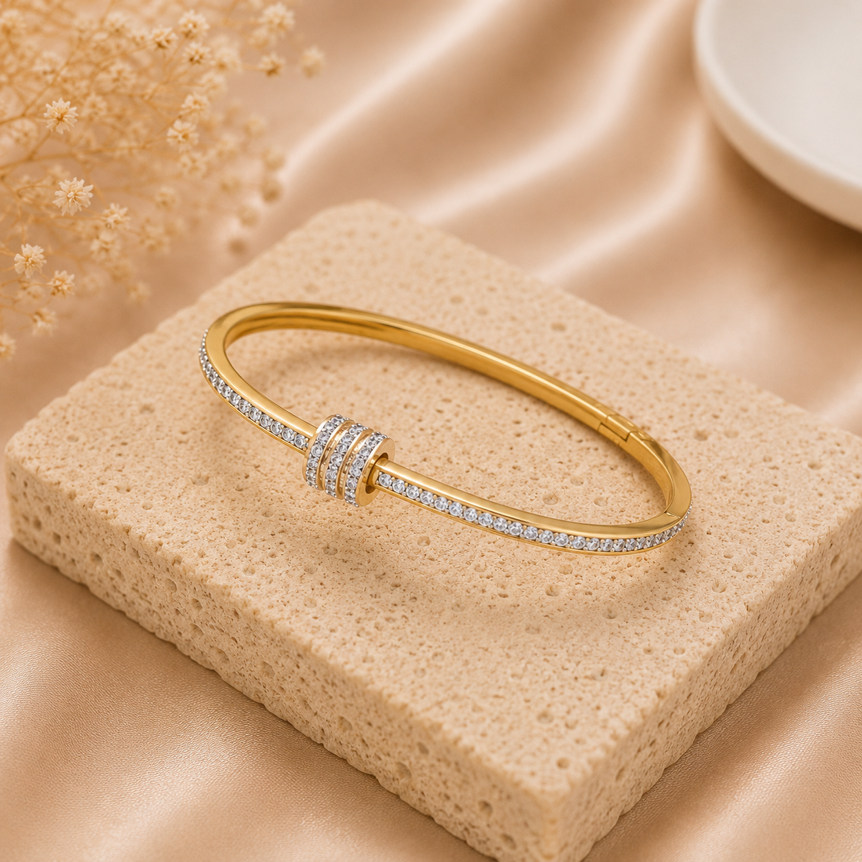 Gold Plated Rhinestone Studded Bangle Bracelet