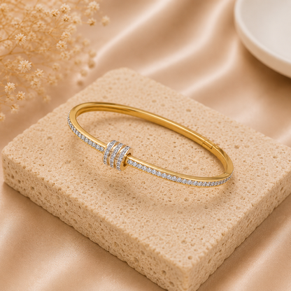 Gold Plated Rhinestone Studded Bangle Bracelet