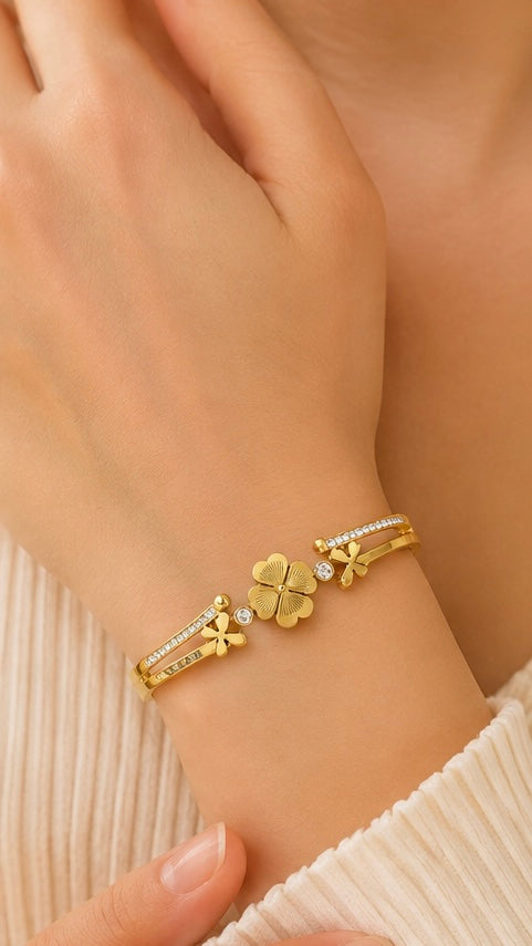 Gold Floral Stainless Steel Cuff Bracelet