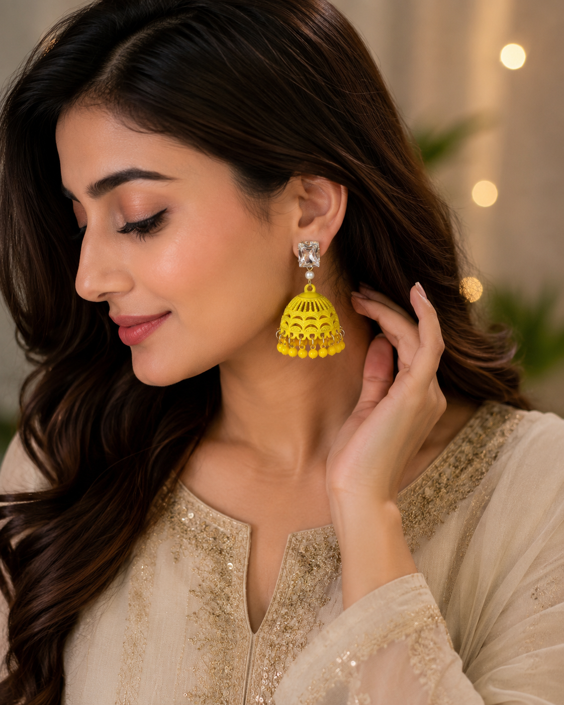 Elegant Yellow Jhumka Earrings for Women
