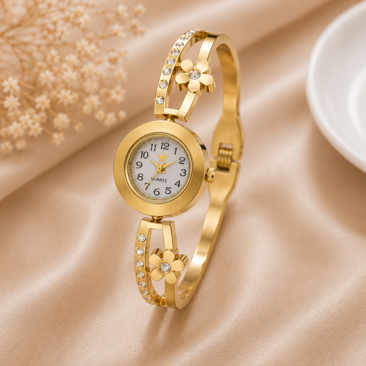 Flora Crystal Bracelet Watch – Gold