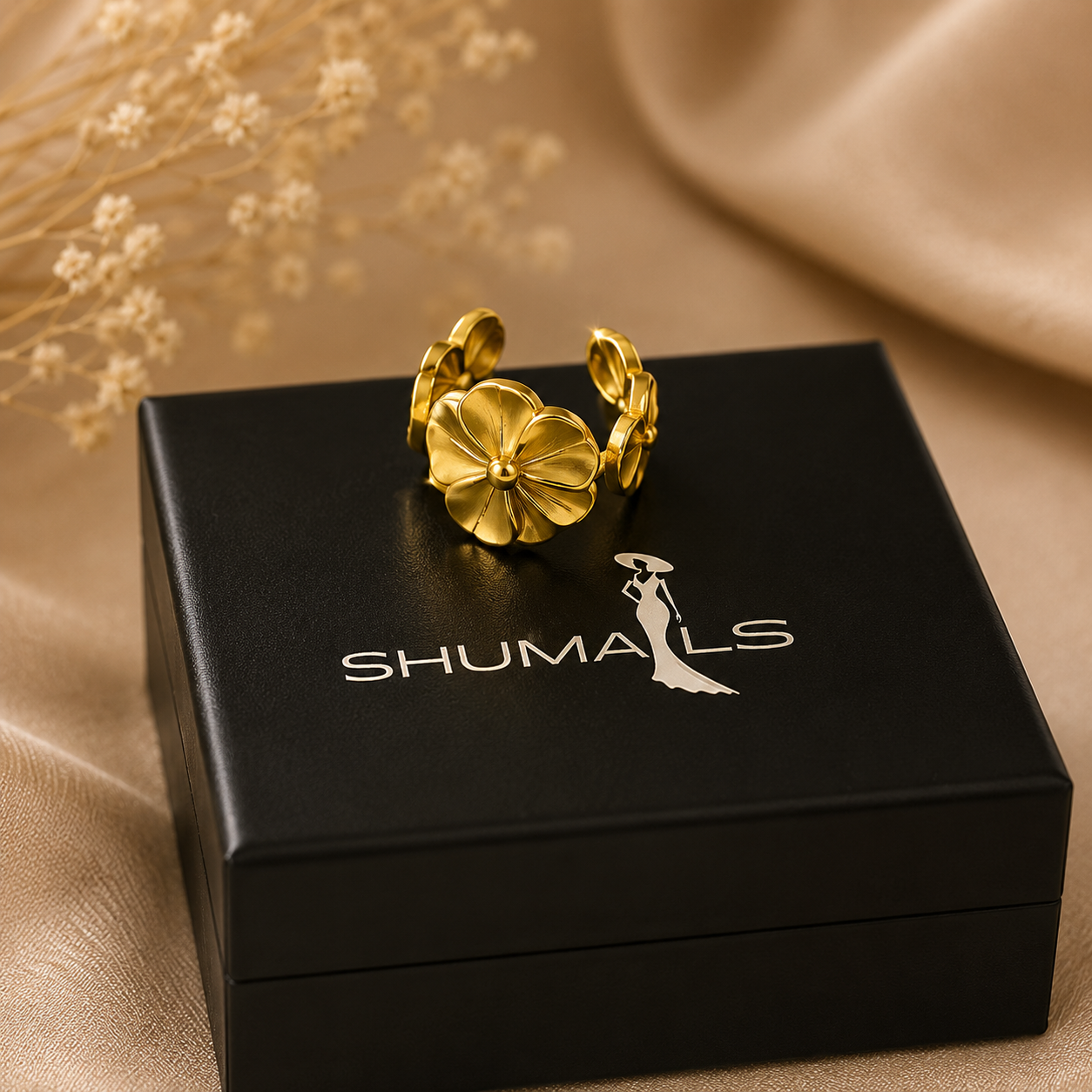 Golden Floral Adjustable Ring