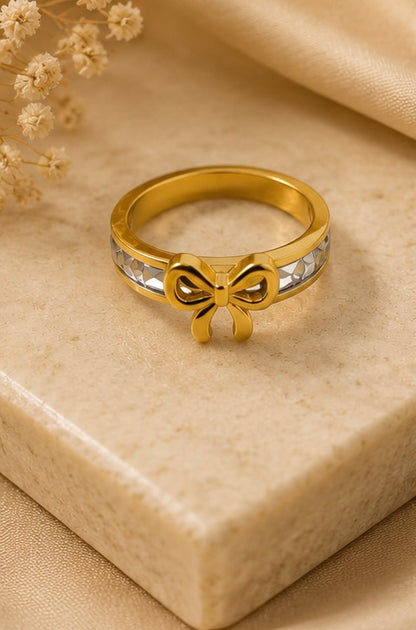 Luxury Bow Stainless Steel Ring for Women – Gold Plated