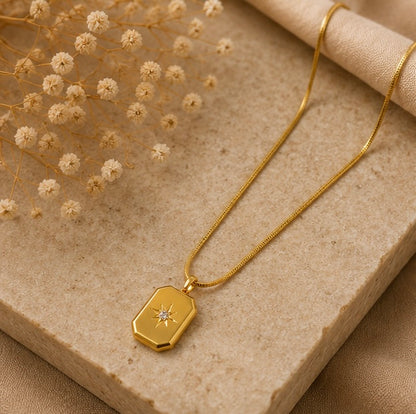 Gold Rectangle Pendant Stainless Steel Necklace for Women