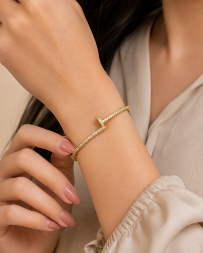 Stainless Steel Nail Bangle with Stones | Waterproof Gold Bracelet