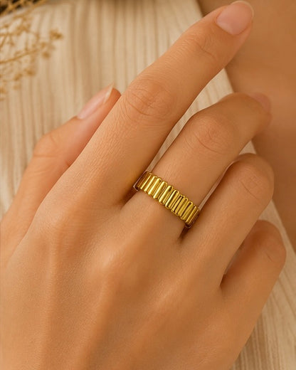 Gold Ribbed Adjustable Ring