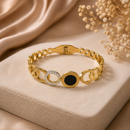 Luxury Black Enamel Stainless Steel Bracelet for Women