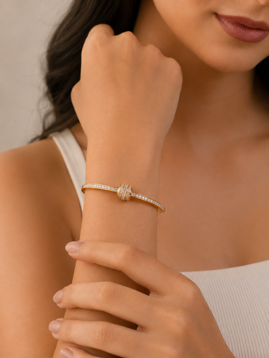 Gold Plated Rhinestone Studded Bangle Bracelet