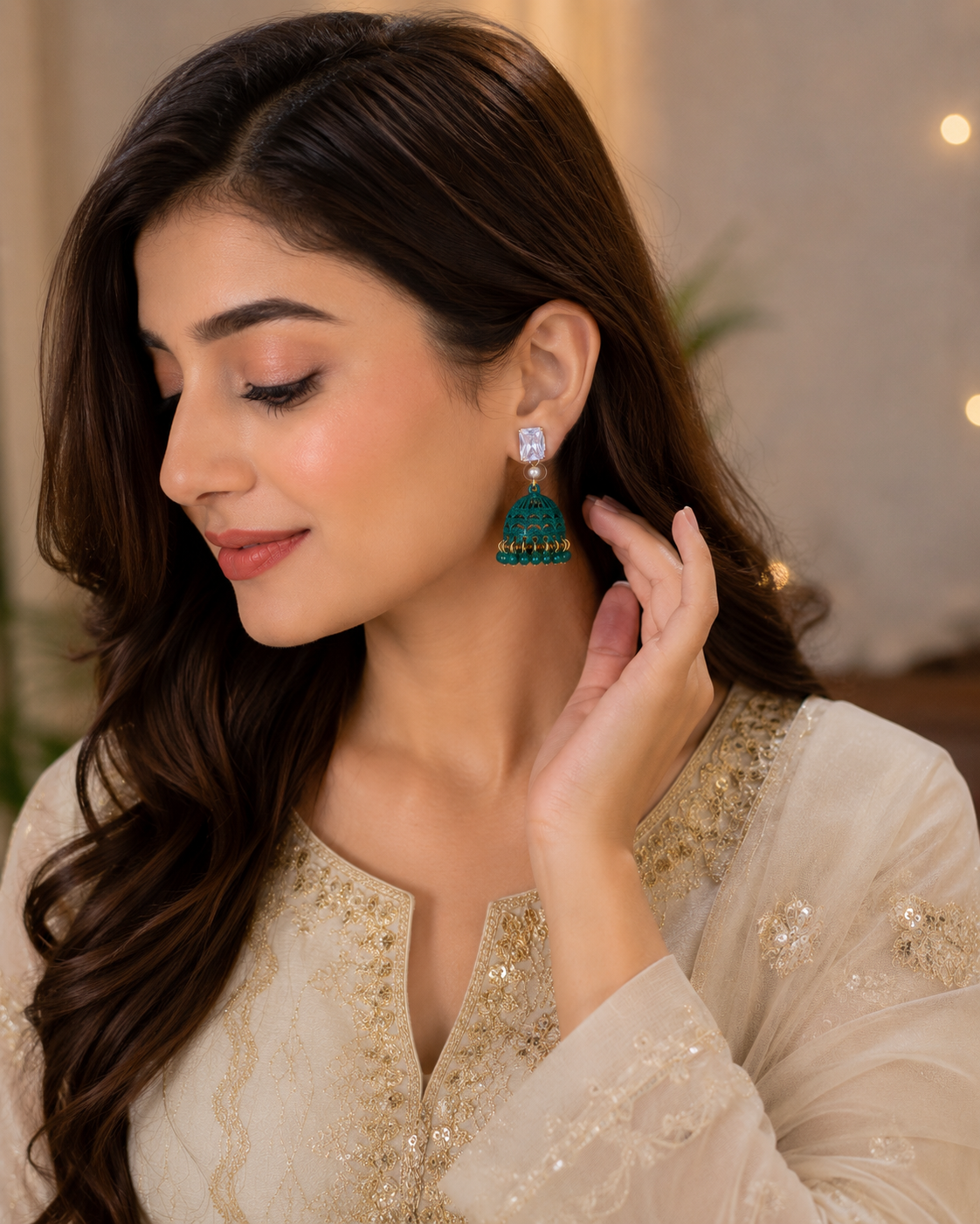Elegant Green Jhumka Earrings for Women