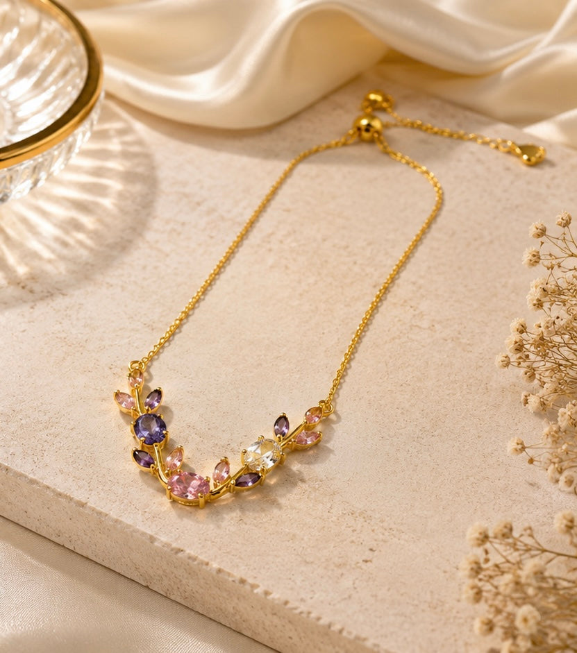 Luxury Crystal Leaf Necklace – Gold Plated
