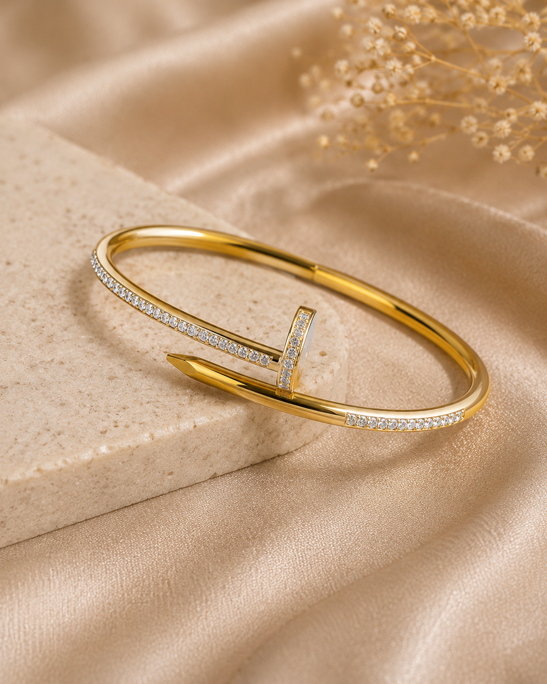 Stainless Steel Nail Bangle with Stones | Waterproof Gold Bracelet